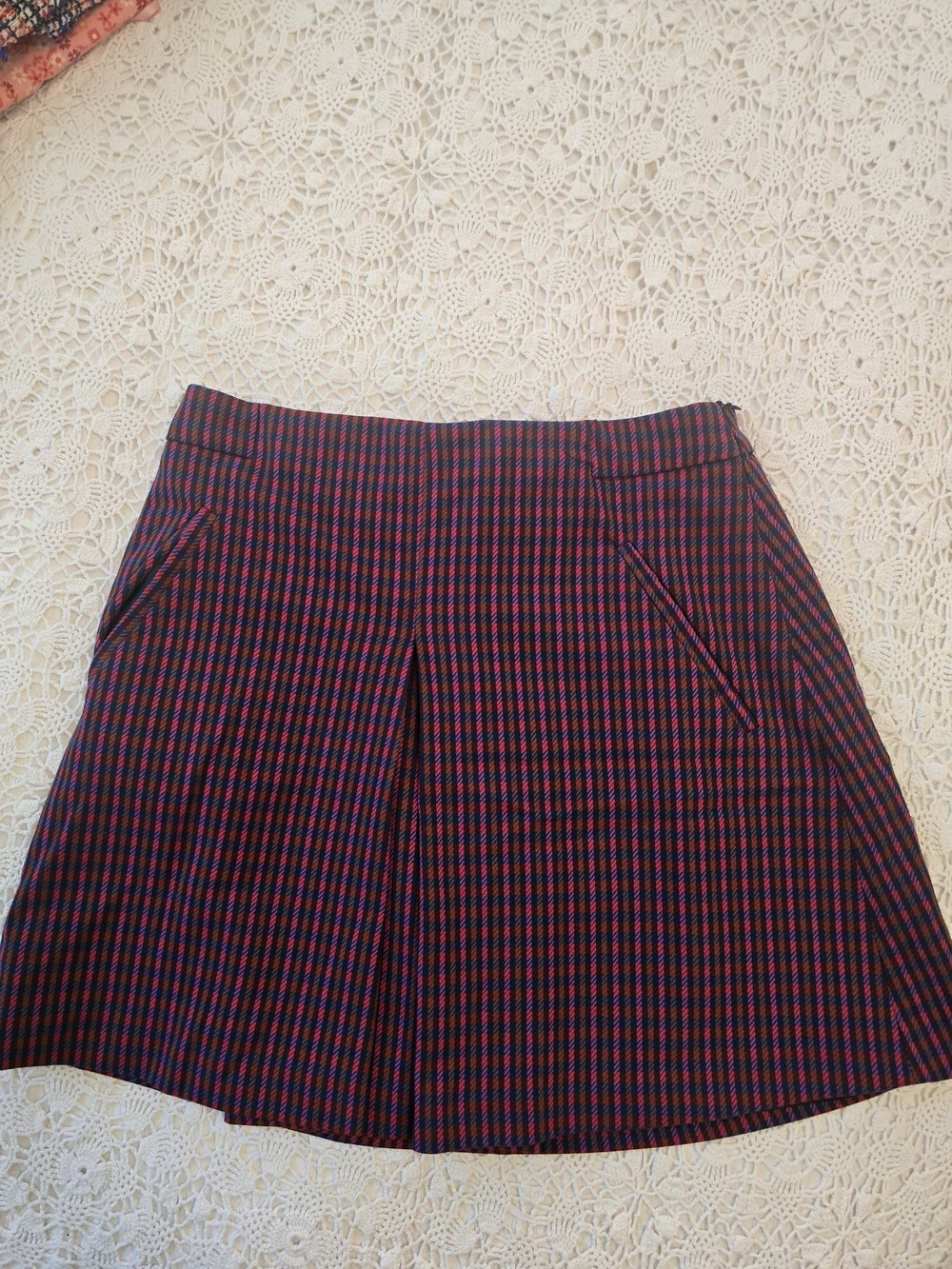 Hera Collection Red & Navy Micro-Plaid A-Line Skirt